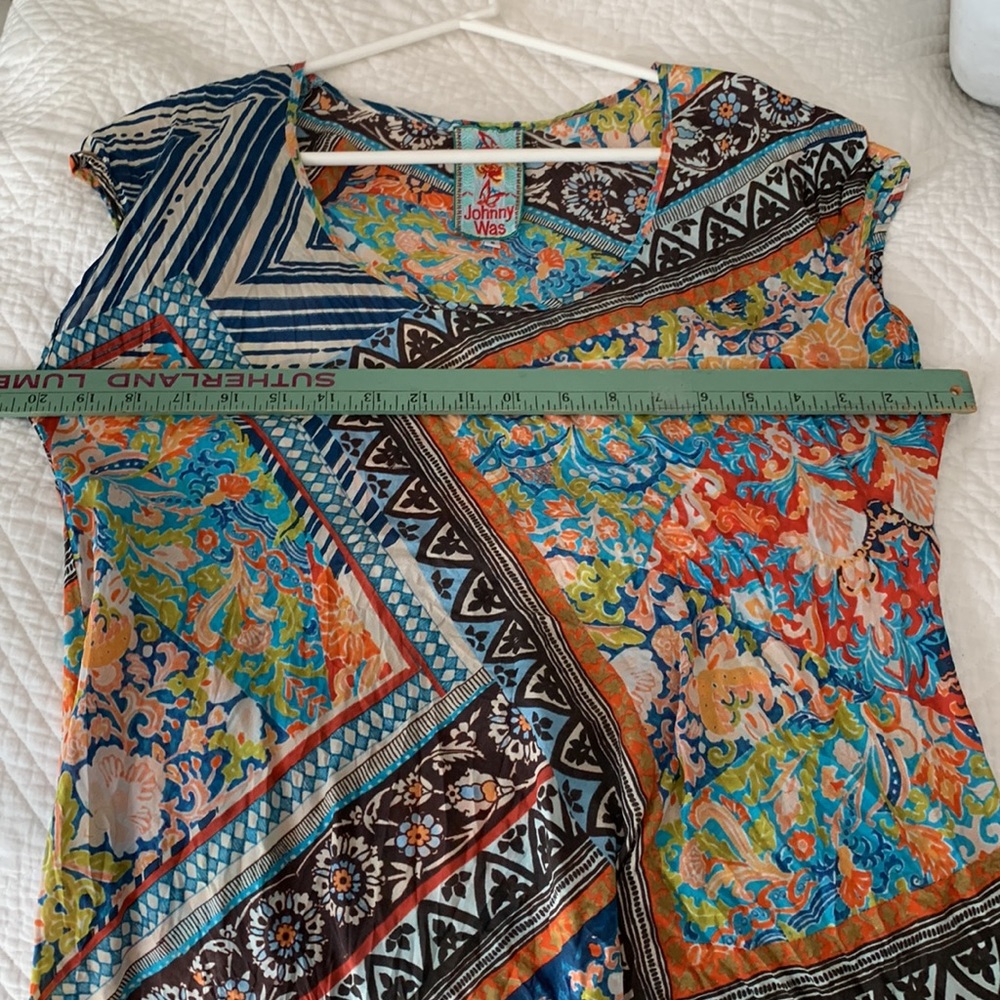 Johnny Was Silk Tunic Patchwork Printed Top - image 7